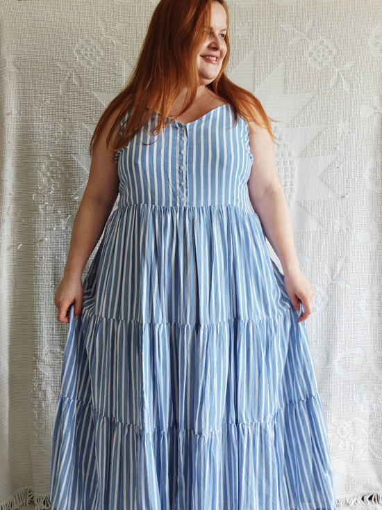 Old Navy Dresses & Skirts - Old Navy | Blue & White Striped Tiered Maxi Dress | Smocked Back | Size 2XL